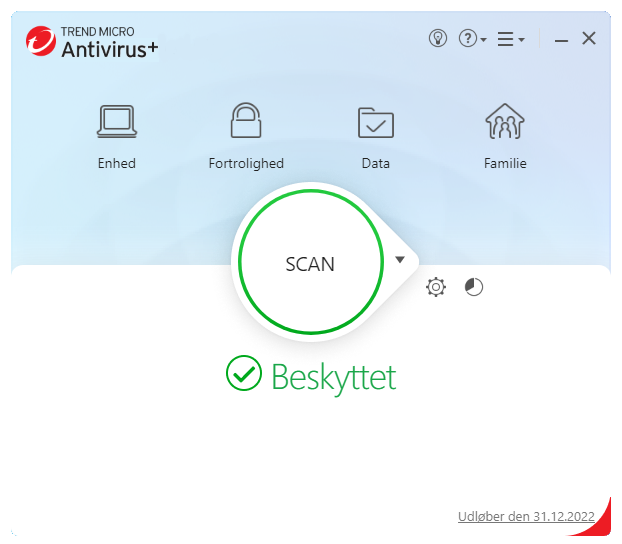 Trend Micro Antivirus+ Security hovedvindue